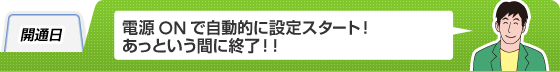 開通日 電源ONで自動的に設定スタート!
あっという間に終了!!